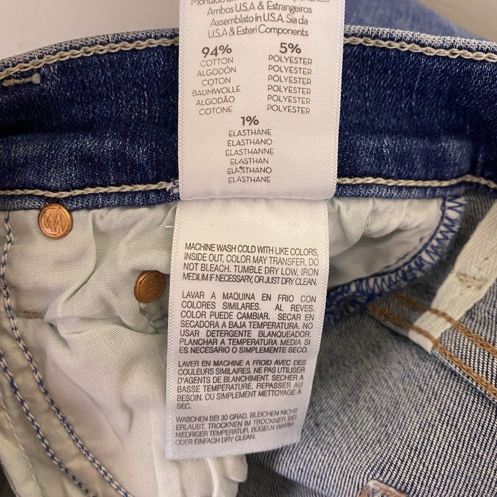 Mother The Insider Crop Step Chew Jeans Size 24 Blue Dancing On Coals Distressed - Picture 5 of 14